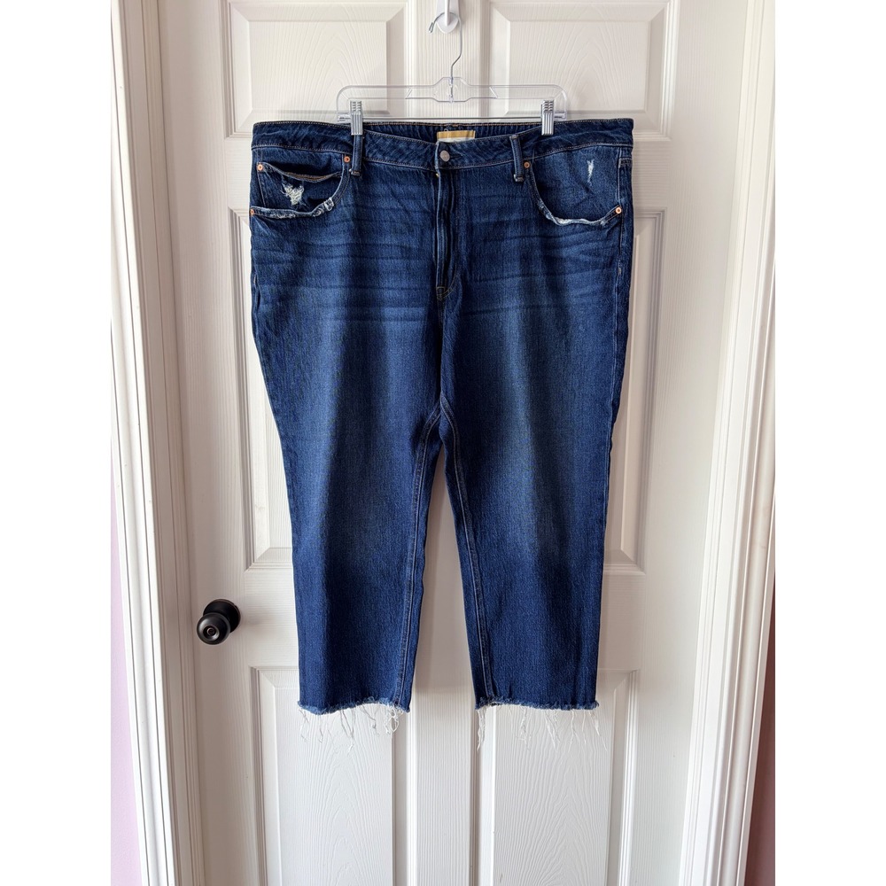 Maurices Cheeky Taper Ankle Jeans 24W High Rise Distressed Raw Hem Indigo